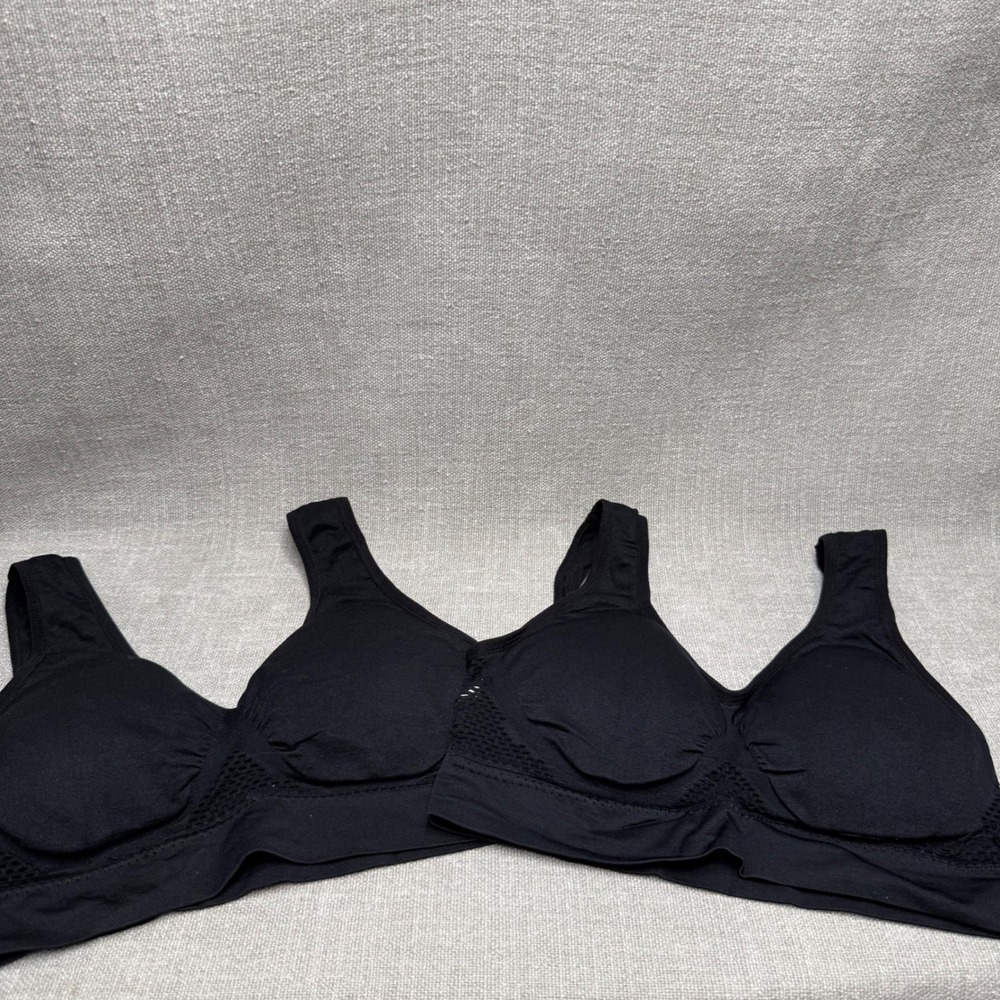 Wireless Black Seamless Sports Bra Set of 2 Size XL Mesh Breathable Comfort‎ Bra